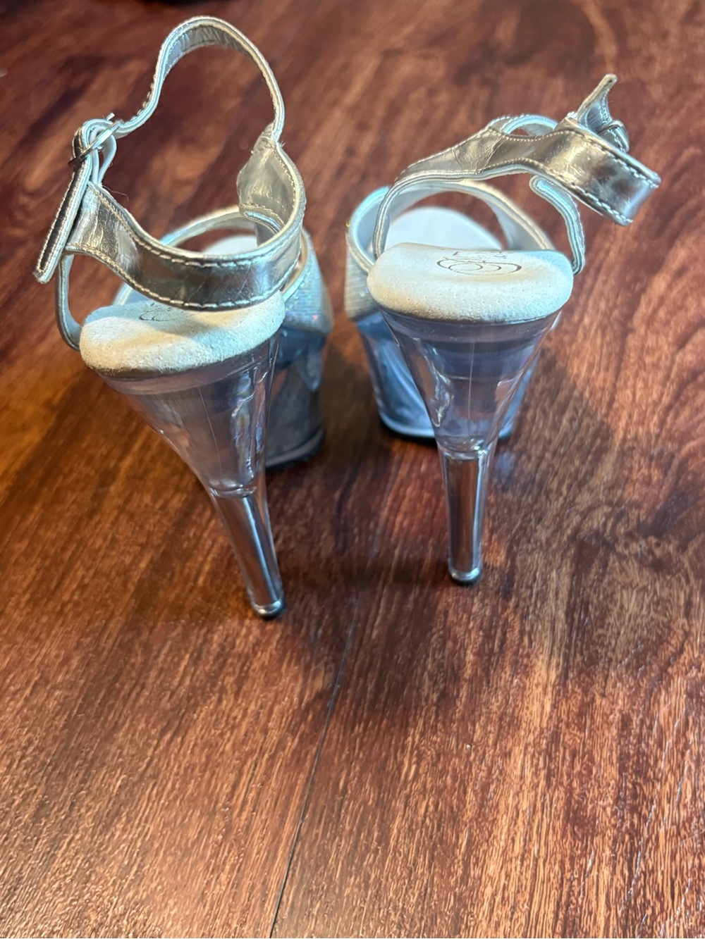 Pleasers Silver 6” Platform Stiletto Sandals with Sparkle Upper - Picture 5 of 6